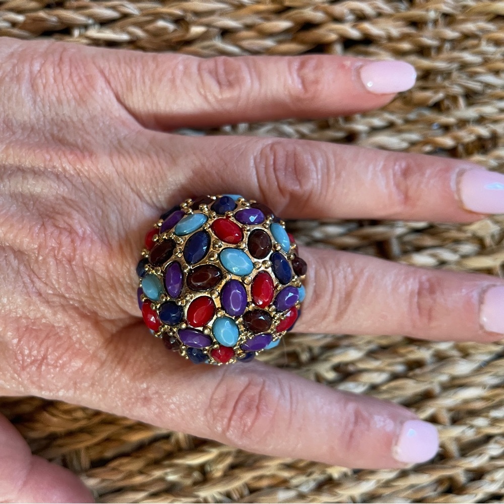 Statement Ring Gold Tone Cluster Glass Stone Costume Jewelry Bohemian all sizes